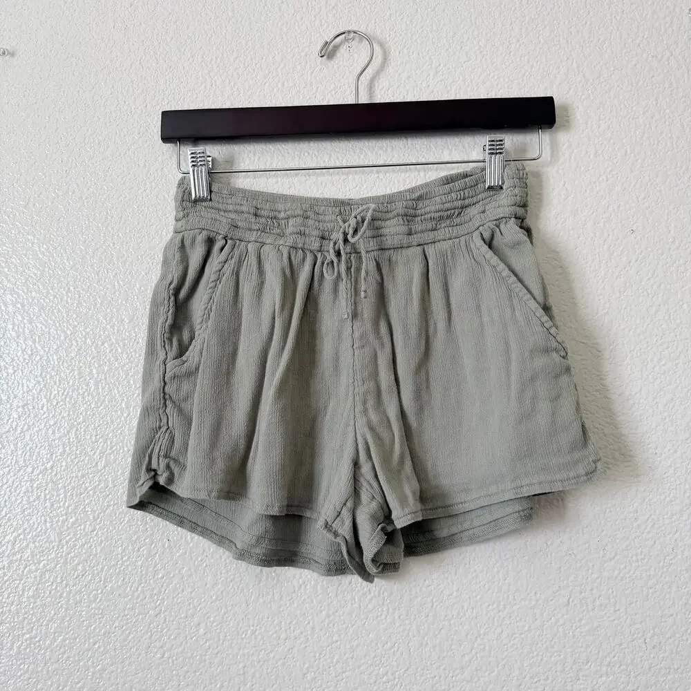 Abercrombie & Fitch cotton gauze knit shorts smocked waist sage green